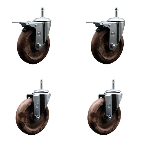 Service Caster 5 High Temp Glass Filled Nylon 7/16'' Stem Caster Set 2 Total Lock Brakes, 4PK SCC-GRTTL20S514-GFNSHT-716138-2-S-2 - main